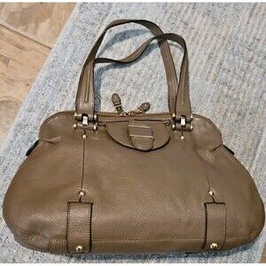 New T Satchel Shoulder Bag Soft Tan Brown Pebbled Leather Purse Double Zip 16X11